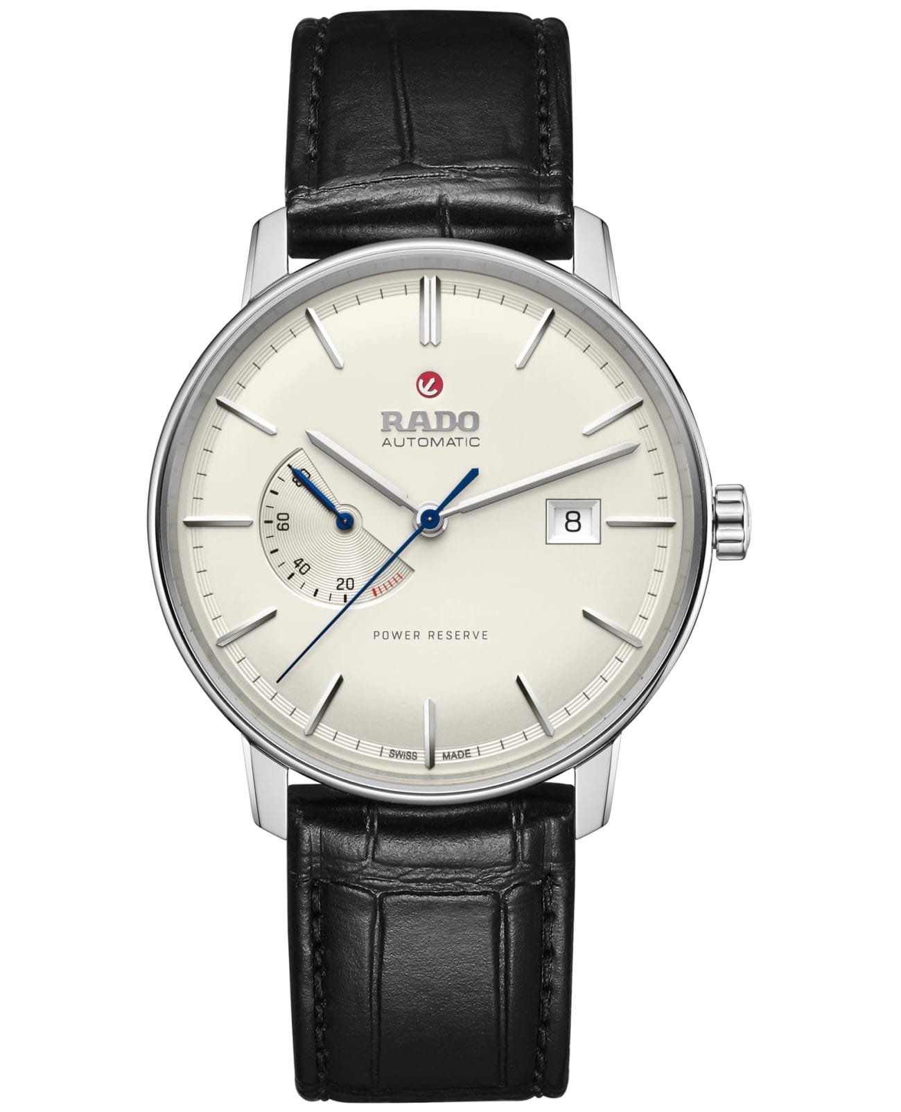 Rado Rado Coupole Classic Automatic Power Reserve R22878045 Classic R22878045 механические мужские часы белый циферблат, браслет кожаный — вид спереди