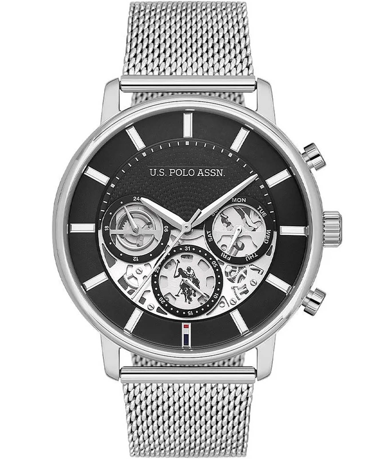 U.S. Polo Assn. U.S. Polo Assn. Crossing USPA1102-04  USPA1102-04 кварцевые мужские часы черный циферблат, браслет нержавеющая сталь — вид спереди