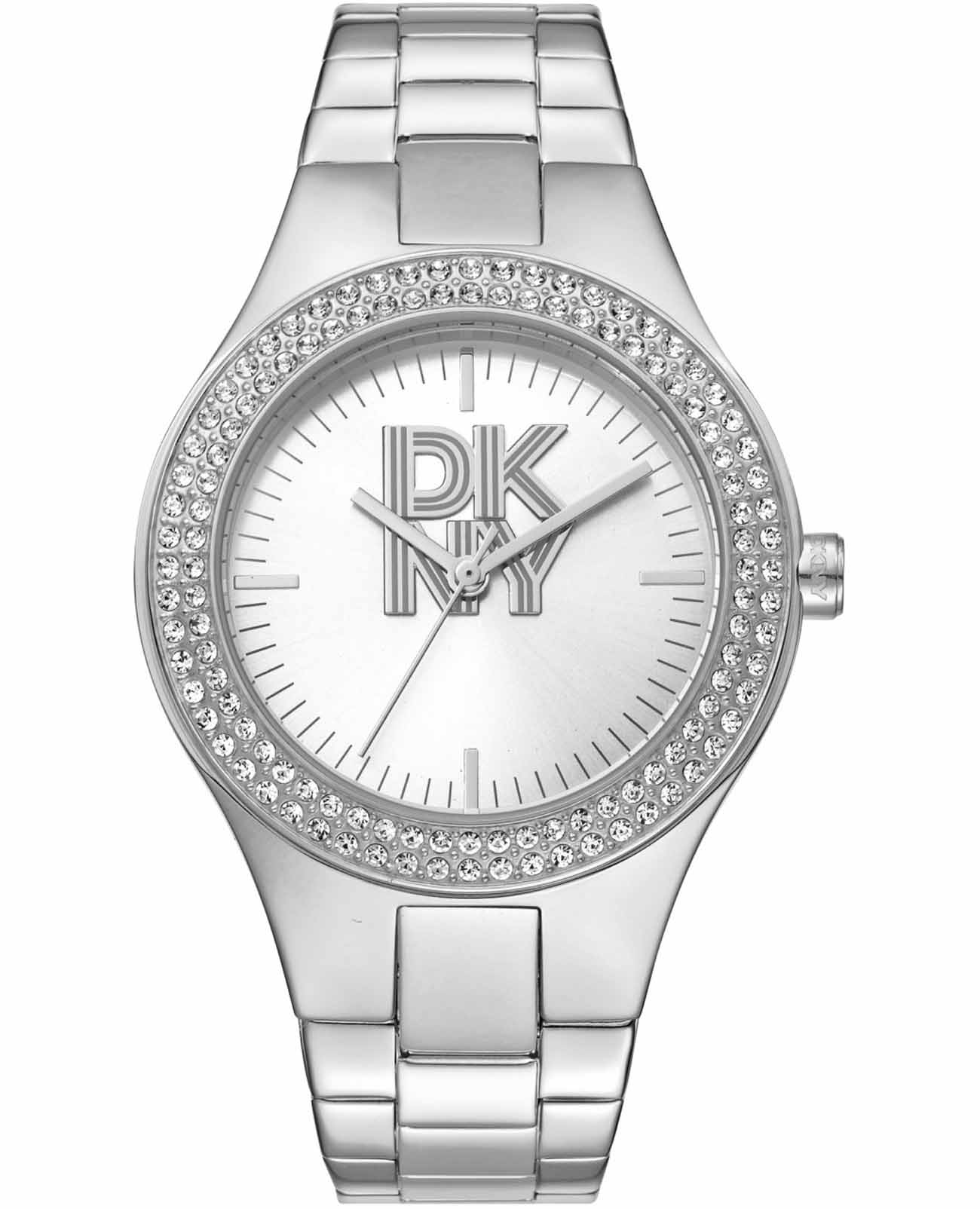 DKNY DKNY Parsons Glitz DK1L025M0015  DK1L025M0015 кварцевые женские часы серебристый циферблат, браслет нержавеющая сталь — вид спереди