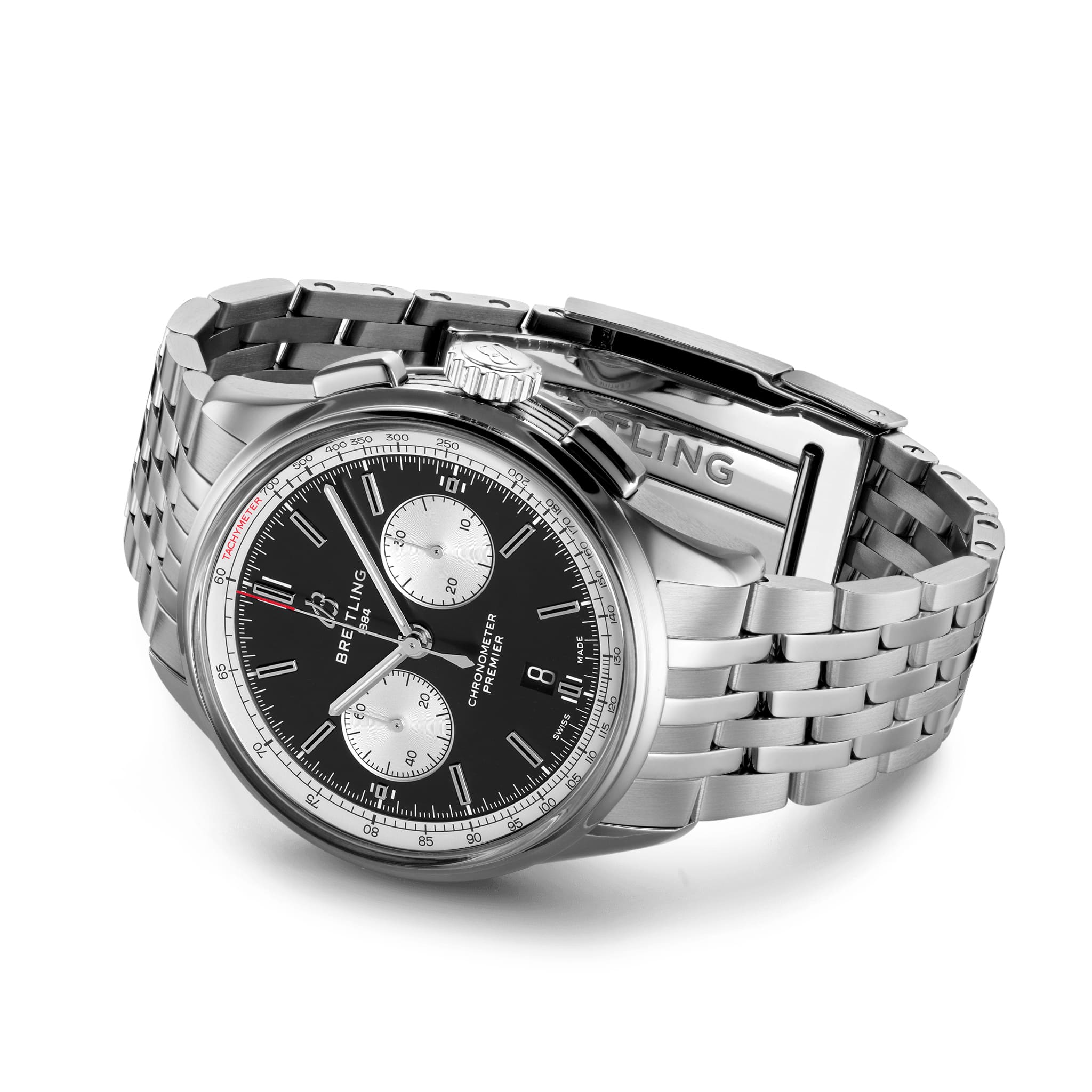 Breitling Breitling Premier B01 Chronograph 42 AB0118371B1A1, premier швейцария мужские часы на браслете нержавеющая сталь боковой вид