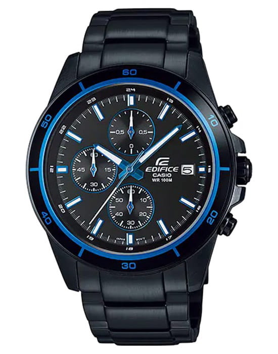 Casio Casio Edifice EFR-526BK-1A2 EFR EFR-526BK-1A2 кварцевые мужские часы черный циферблат, браслет сталь с ip покрытием — вид спереди