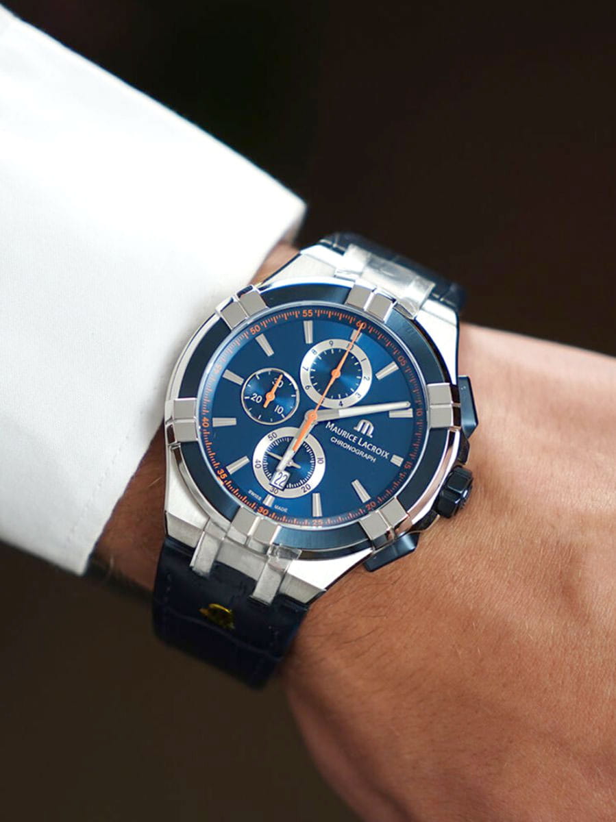 Maurice Lacroix Maurice Lacroix Aikon Chronograph AI1018-SS001-432-4, aikon швейцария мужские часы на браслете кожаный боковой вид