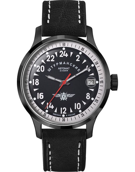 Штурманские Штурманские 2431/1764937  2431/1764937 механические мужские часы черный циферблат, браслет кожаный — вид спереди