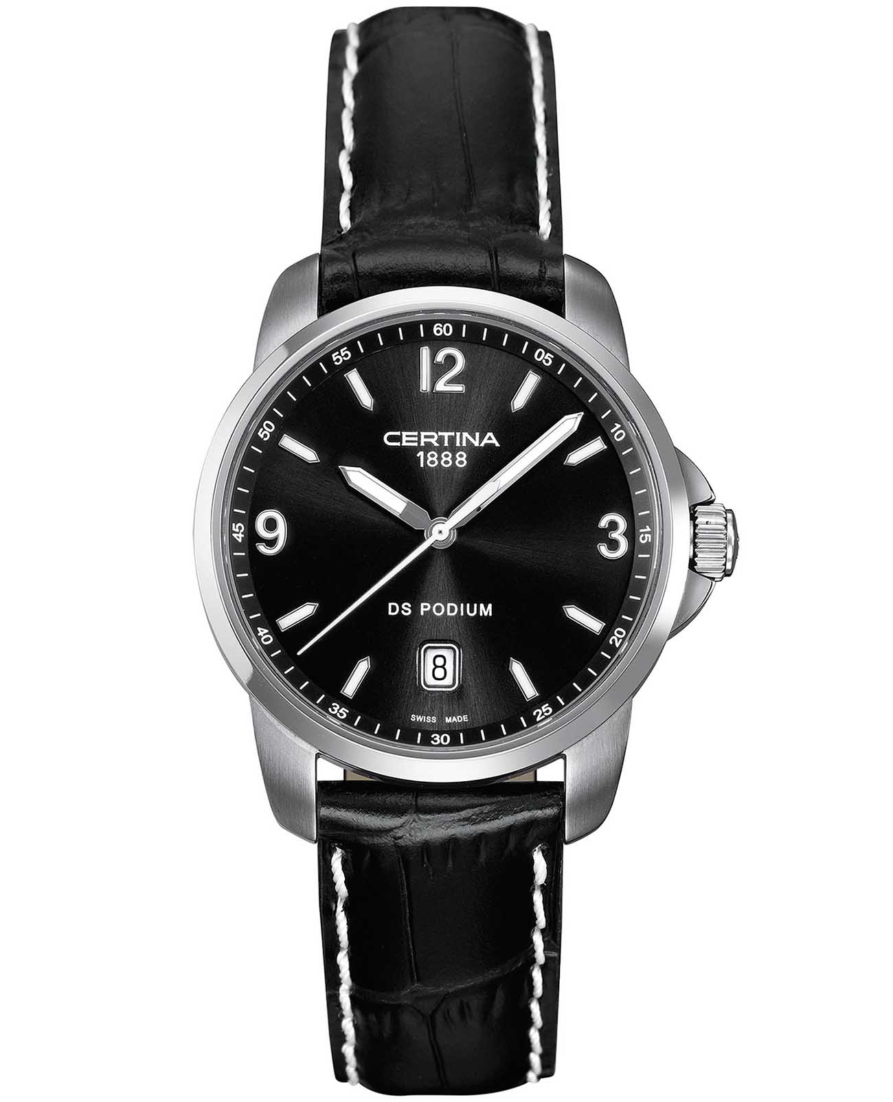 Certina Certina DS Podium C001.410.16.057.02  C0014101605702 кварцевые мужские часы черный циферблат, браслет кожаный — вид спереди