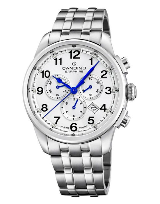 Candino Candino Chronograph C4744/1  C4744/1 кварцевые мужские часы белый циферблат, браслет нержавеющая сталь — вид спереди