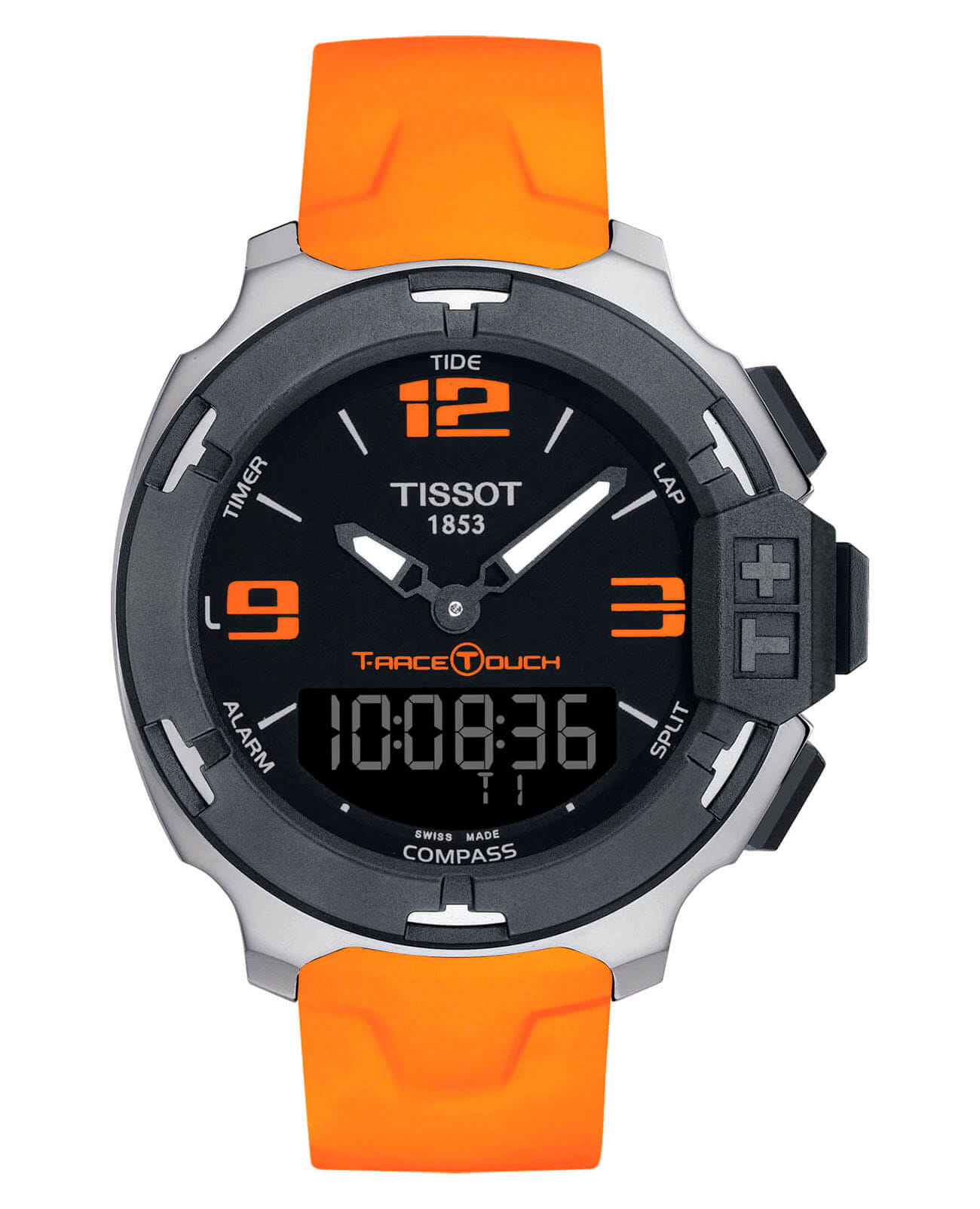 Tissot Tissot T-Race Touch T081.420.17.057.02 T Race T0814201705702 кварцевые мужские часы черный циферблат, браслет каучук — вид спереди