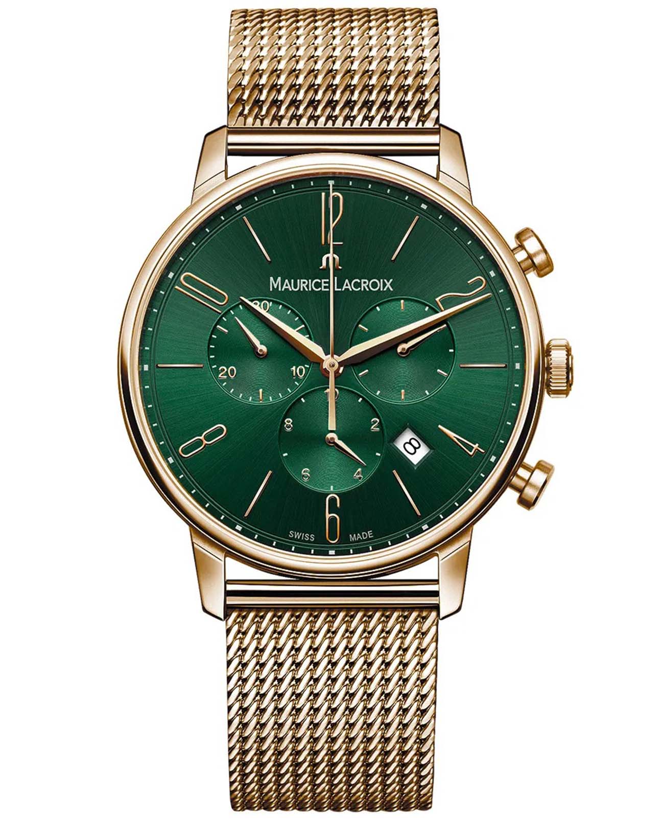 Maurice Lacroix Maurice Lacroix Eliros Chronograph EL1098-PVP06-620-1  EL1098-PVP06-620-1 кварцевые мужские часы зеленый циферблат, браслет сталь c pvd покрытием — вид спереди