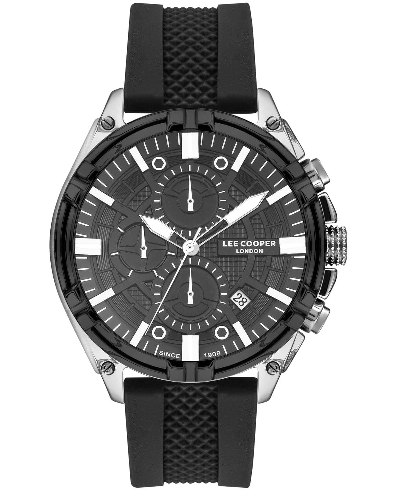 Lee Cooper Lee Cooper LC07545.351  LC07545.351 кварцевые мужские часы черный циферблат, браслет каучук — вид спереди