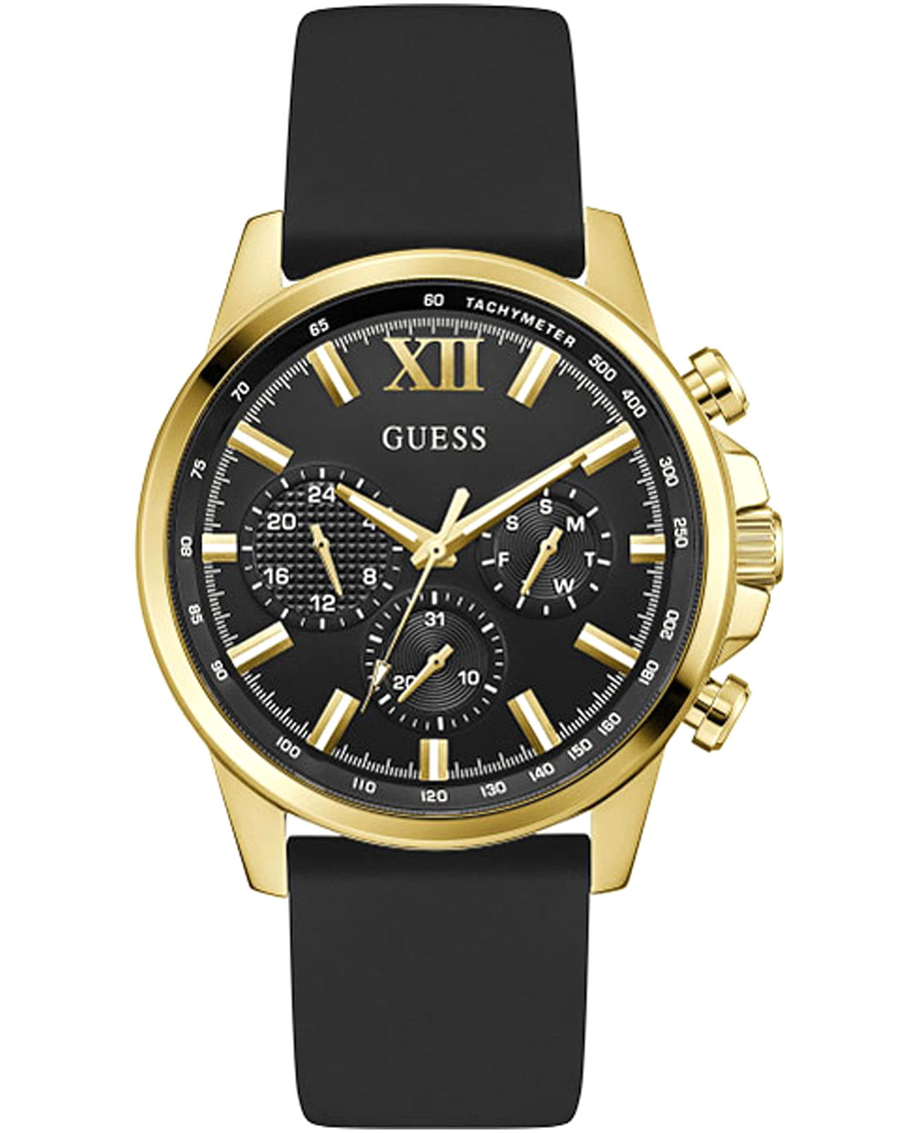 Guess Guess Walker GW0913G2  GW0913G2 кварцевые мужские часы черный циферблат, браслет силикон — вид спереди