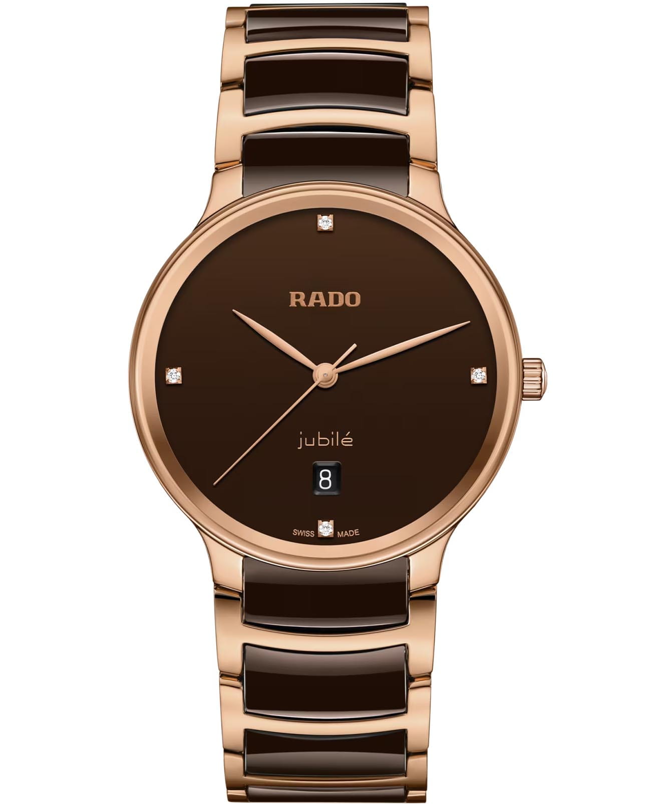 Rado Rado Centrix Diamonds R30023712  R30023712 кварцевые мужские часы коричневый циферблат, браслет высокотехнологичная керамика + нержавеющая сталь с pvd покрытием — вид спереди