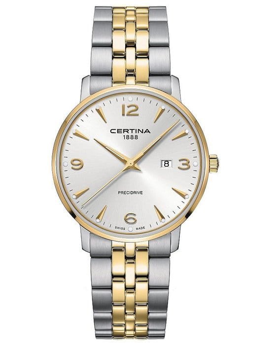 Certina Certina DS Caimano Lady C035.210.22.037.02 DS Caimano C0352102203702 кварцевые женские часы серебристый циферблат, браслет сталь c pvd покрытием — вид спереди