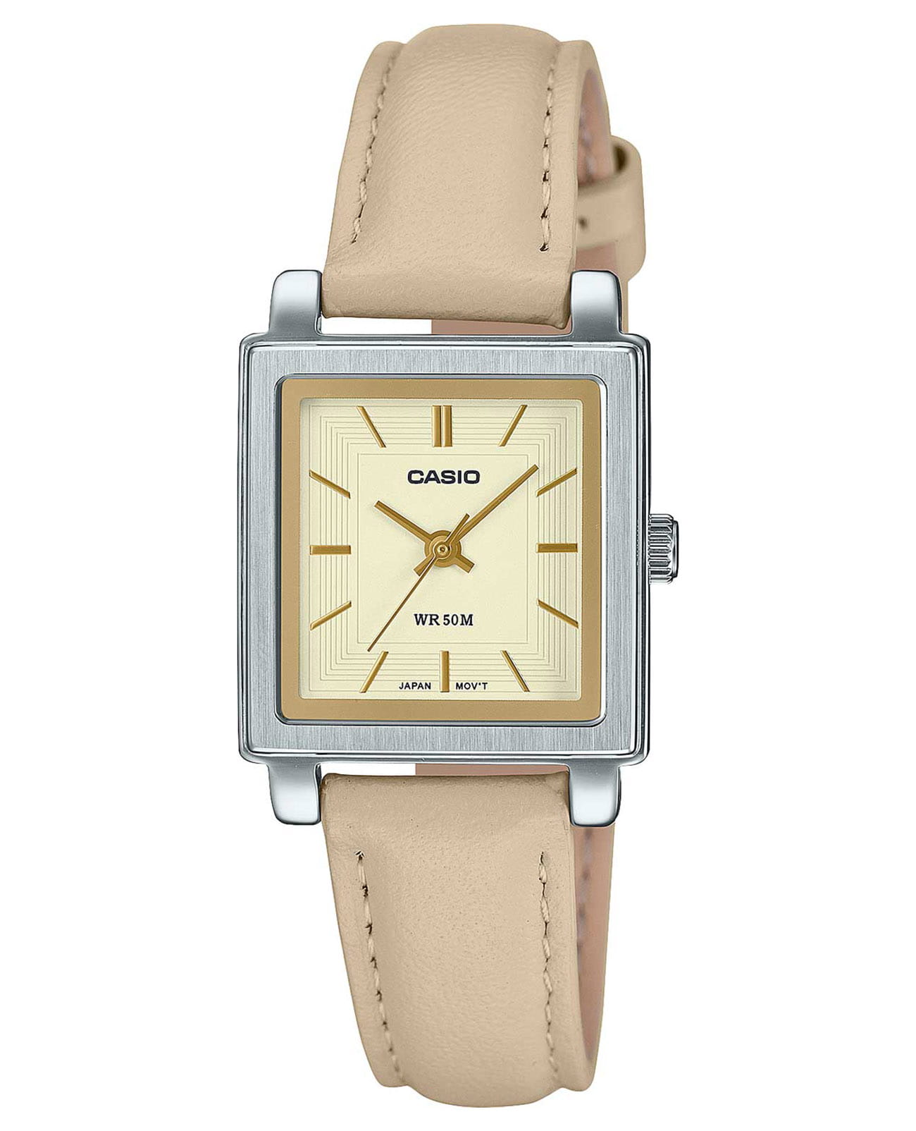 Casio Casio Collection LTP-E176L-5A  LTP-E176L-5A кварцевые женские часы желтый циферблат, браслет кожаный — вид спереди
