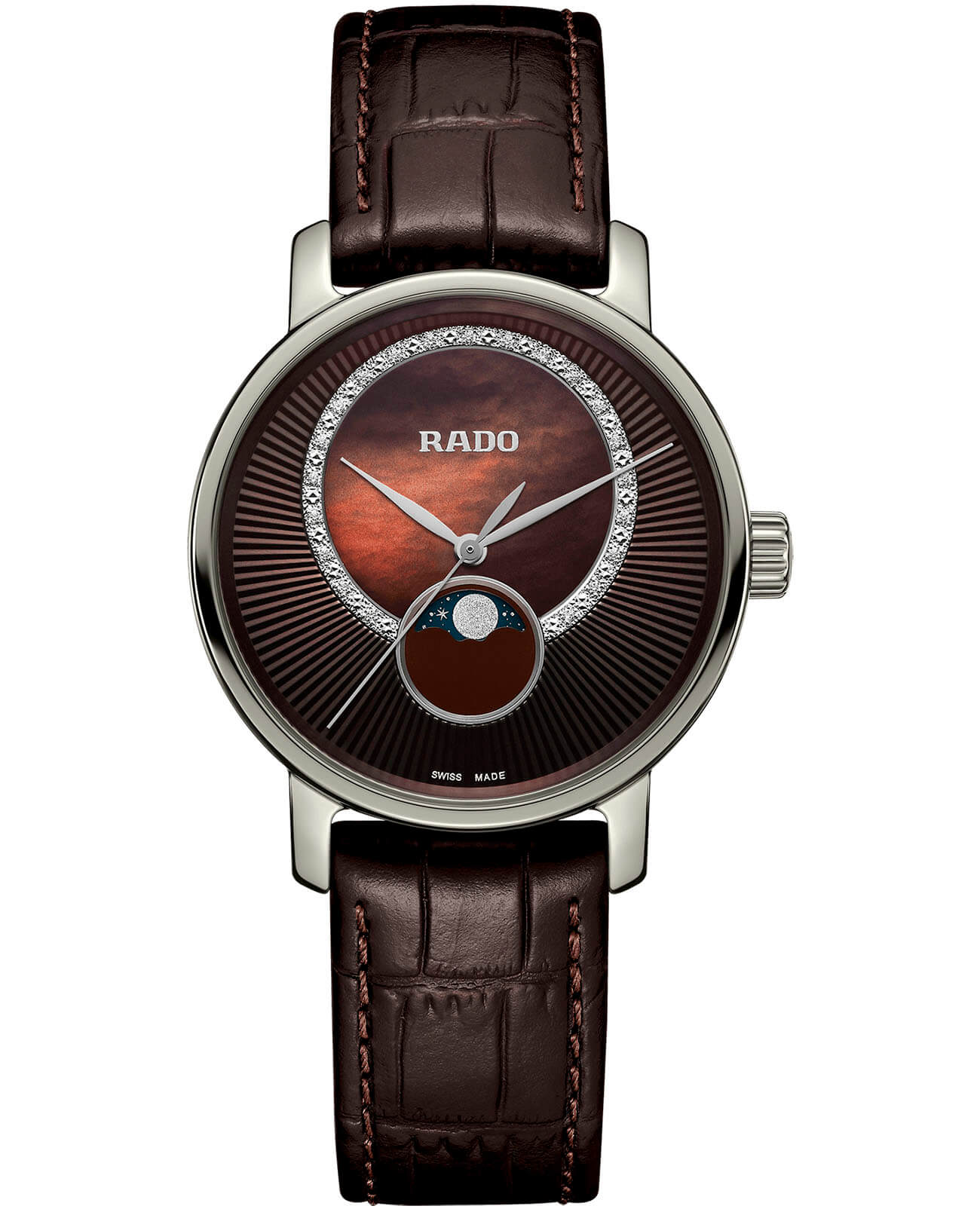 Rado Rado Diamaster R14055915  R14055915 кварцевые женские часы коричневый циферблат, браслет кожаный — вид спереди