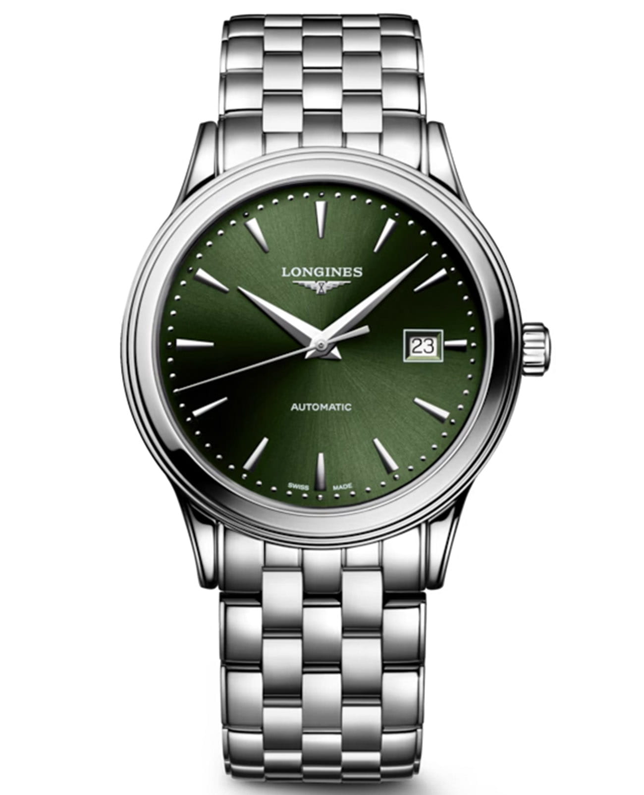 Longines Longines Flagship L4.984.4.02.6  L49844026 механические мужские часы зеленый циферблат, браслет нержавеющая сталь — вид спереди