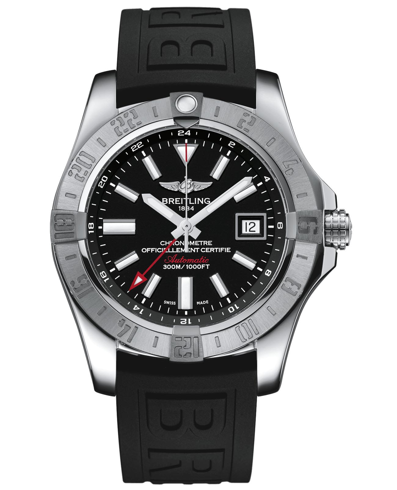 Breitling Breitling Avenger II GMT A32390111B1S1  A32390111B1S1 механические мужские часы черный циферблат, браслет каучук — вид спереди