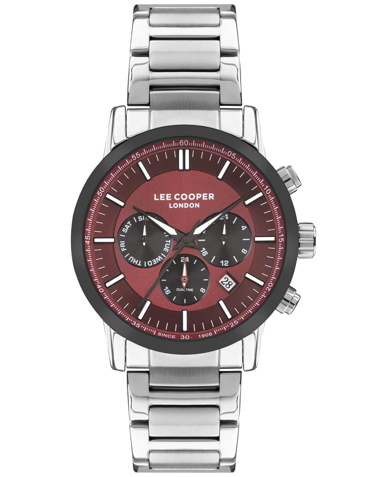 Lee Cooper Lee Cooper LC07505.380  LC07505.380 кварцевые мужские часы бордовый циферблат, браслет нержавеющая сталь — вид спереди