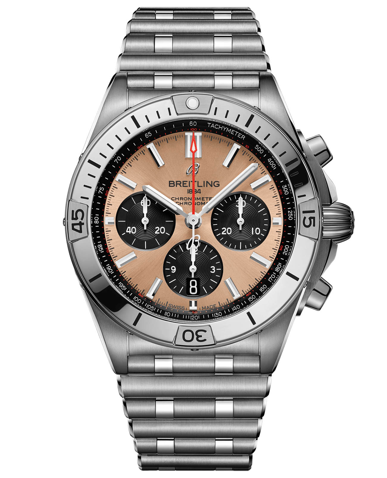 Breitling Breitling Chronomat B01 42 AB0134101K1A1  AB0134101K1A1 механические мужские часы коричневый циферблат, браслет нержавеющая сталь — вид спереди