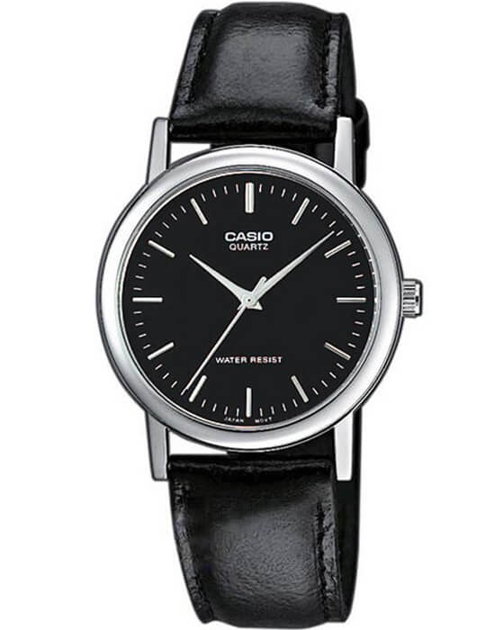 Casio Casio MTP-1095E-1A  MTP-1095E-1A кварцевые мужские часы черный циферблат, браслет кожаный — вид спереди