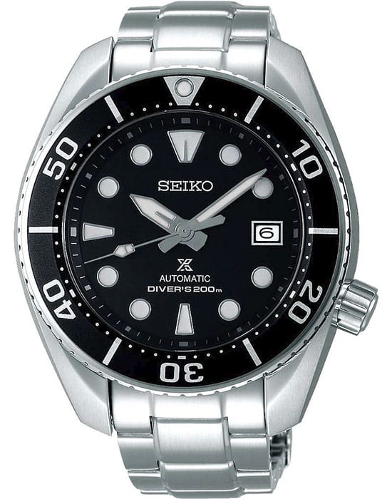Seiko Seiko Prospex SPB101J1  SPB101J1 механические мужские часы черный циферблат, браслет нержавеющая сталь — вид спереди