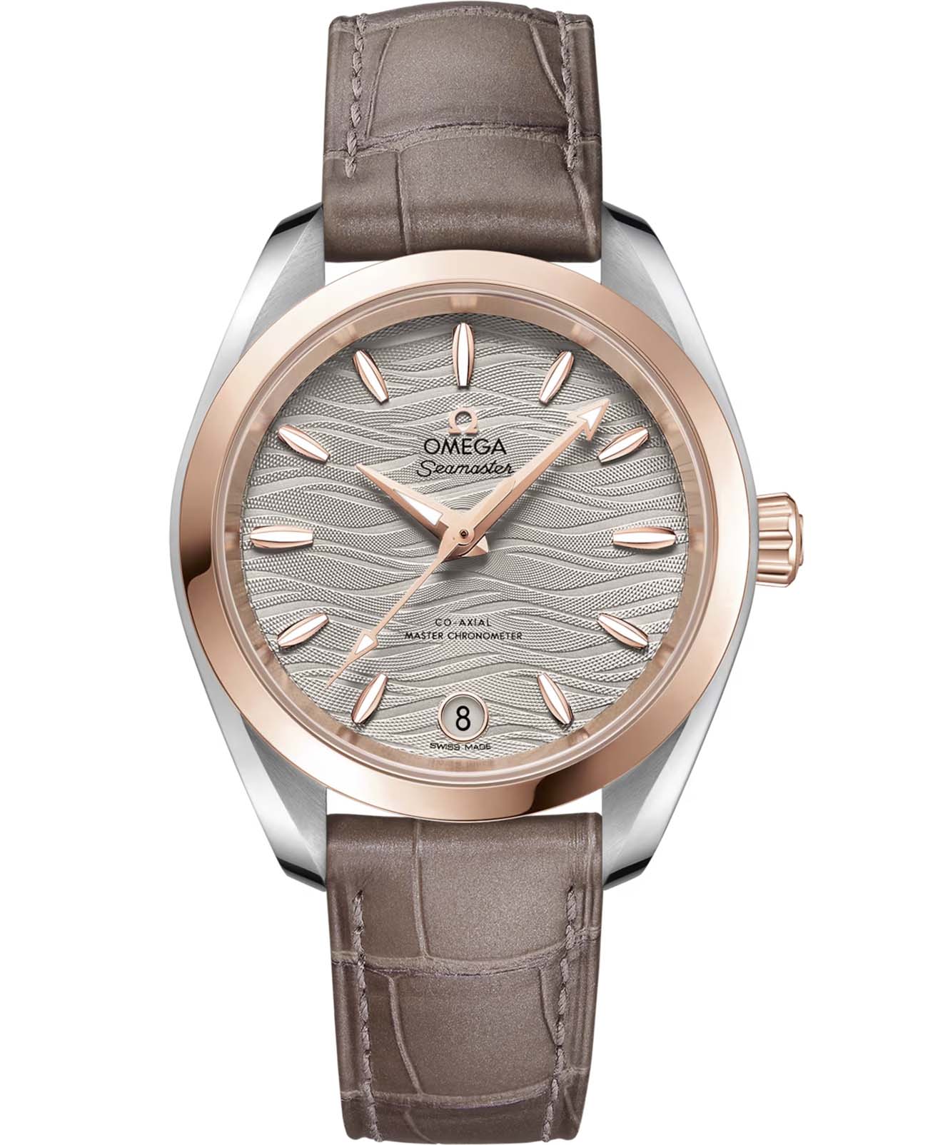 Omega Omega Seamaster Aqua Terra 220.23.34.20.06.001 Aqua Terra 22023342006001 механические женские часы серый циферблат, браслет кожаный — вид спереди