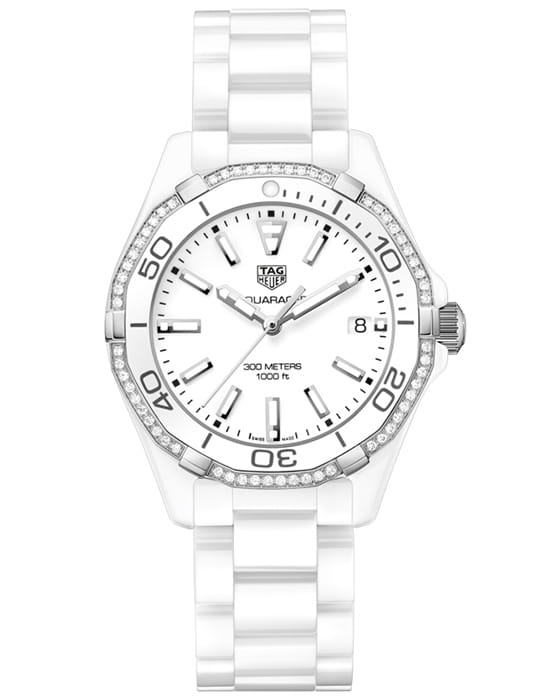 TAG Heuer TAG Heuer Aquaracer WAY1396.BH0717  WAY1396.BH0717 кварцевые женские часы белый циферблат, браслет керамика — вид спереди