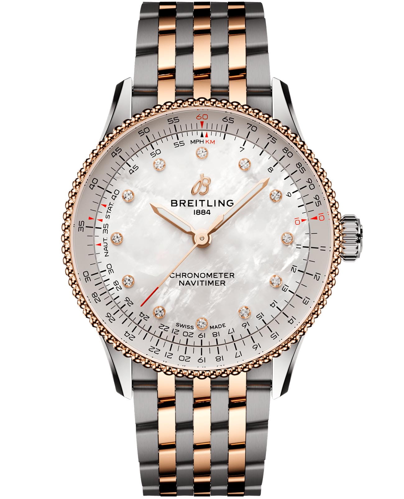 Breitling Breitling Navitimer Automatic 36 U17327211A1U1  U17327211A1U1 механические мужские часы перламутровый циферблат, браслет нержавеющая сталь + золото 18к — вид спереди