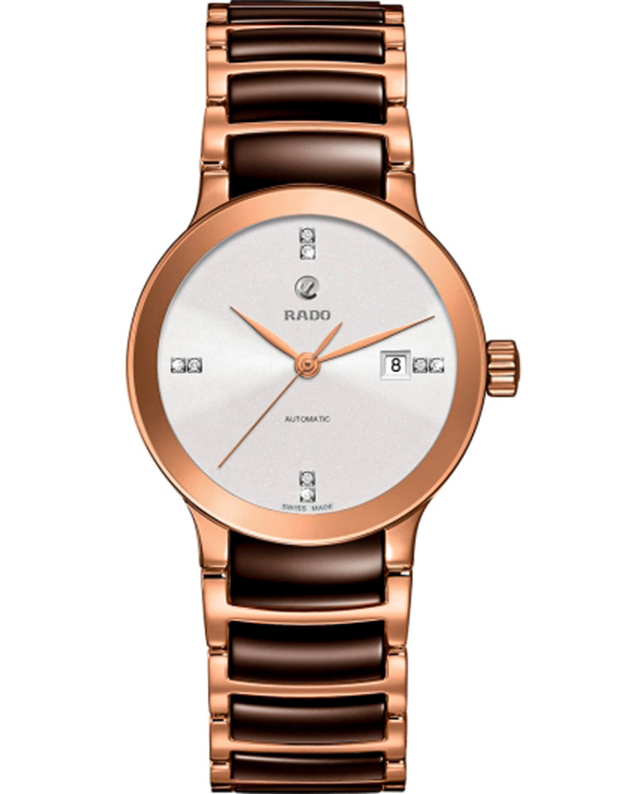 Rado Rado Centrix R30183774  R30183774 механические женские часы серебристый циферблат, браслет сталь + pvd + керамика — вид спереди