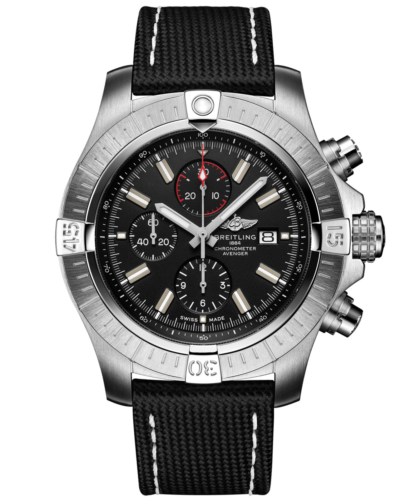 Breitling Breitling Super Avenger Chronograph 48 A13375101B1X1  A13375101B1X1 механические мужские часы черный циферблат, браслет кожаный — вид спереди