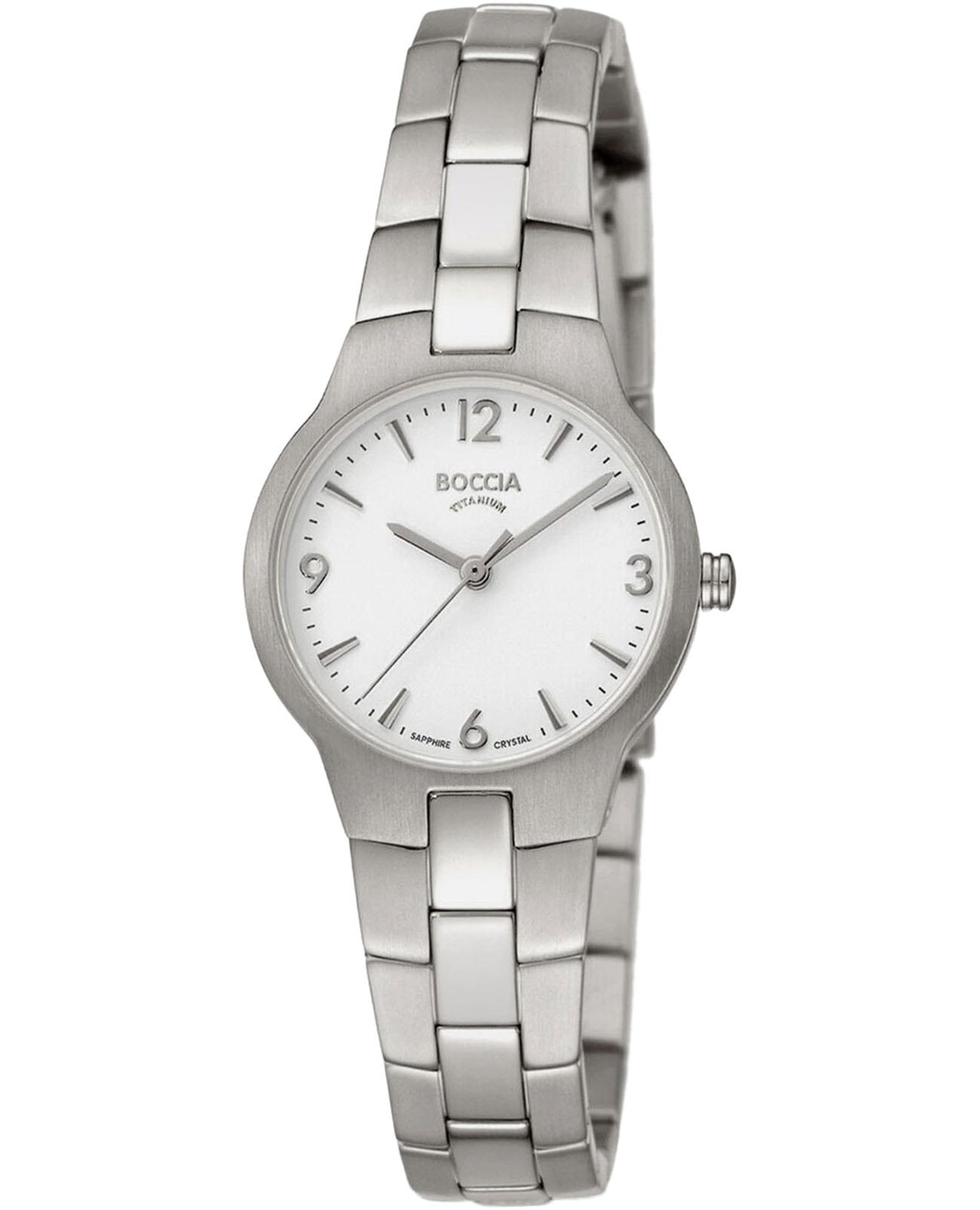 Boccia Titanium Boccia Titanium 3312-01  3312-01 кварцевые женские часы белый циферблат, браслет титановый — вид спереди