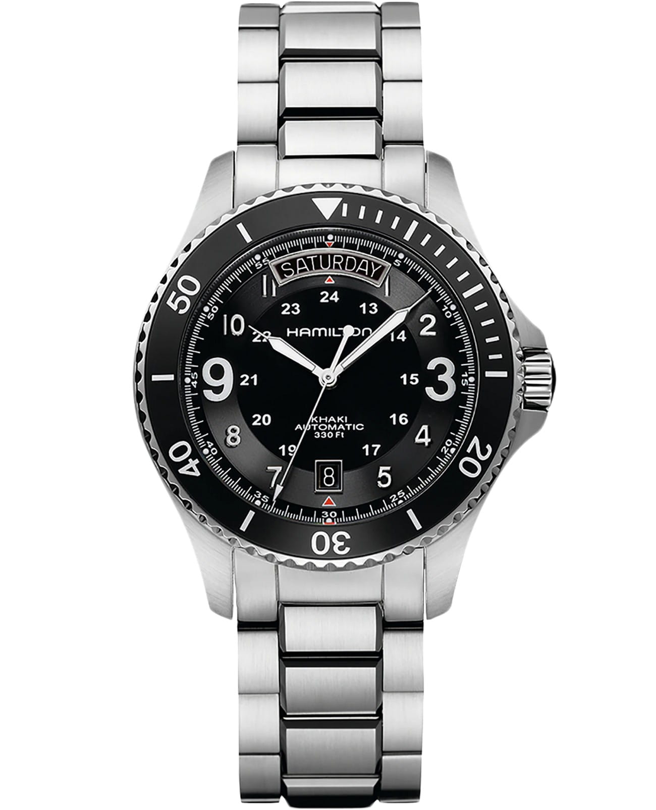 Hamilton Hamilton Scuba Auto H64515133  H64515133 механические мужские часы черный циферблат, браслет нержавеющая сталь — вид спереди