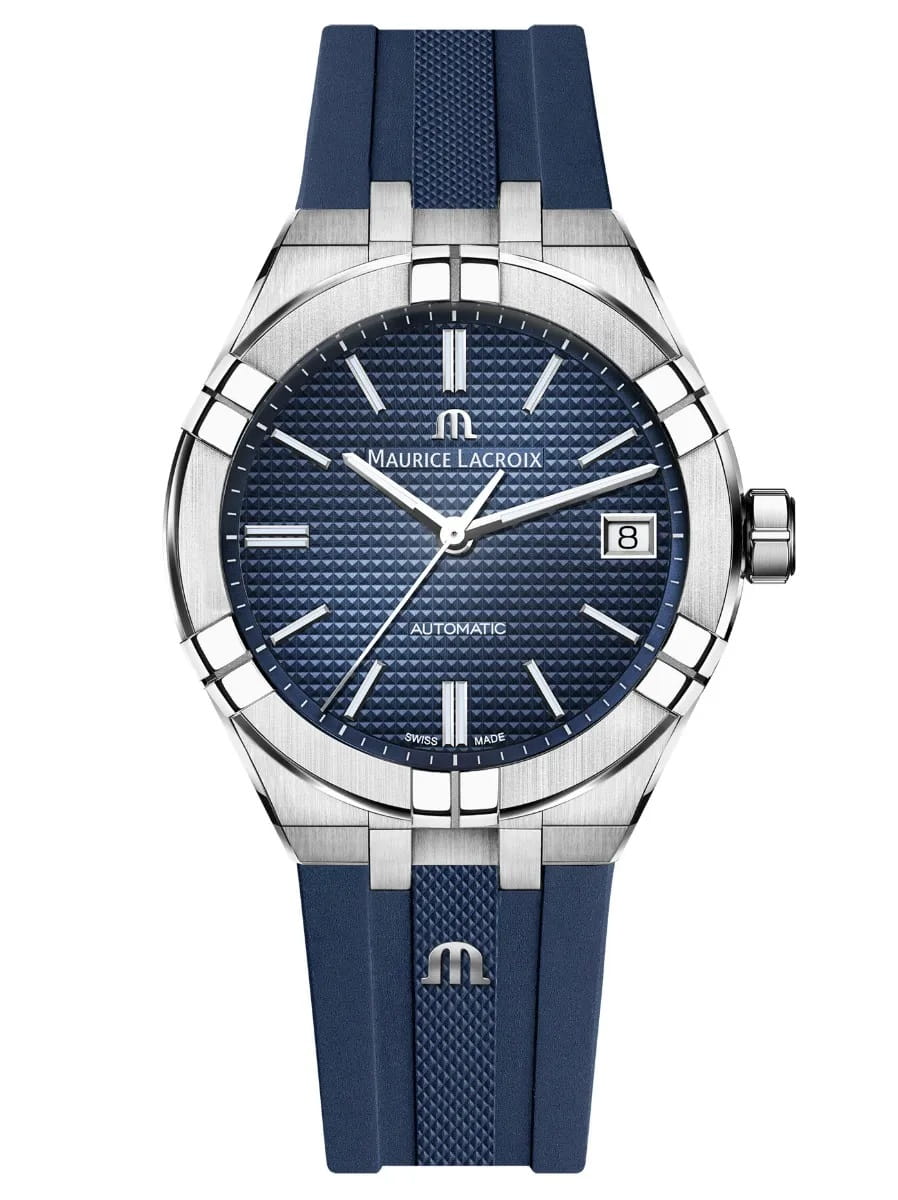 Maurice Lacroix Maurice Lacroix Aikon Automatic AI6007-SS000-430-4  AI6007-SS000-430-4 механические мужские часы синий циферблат, браслет каучук — вид спереди