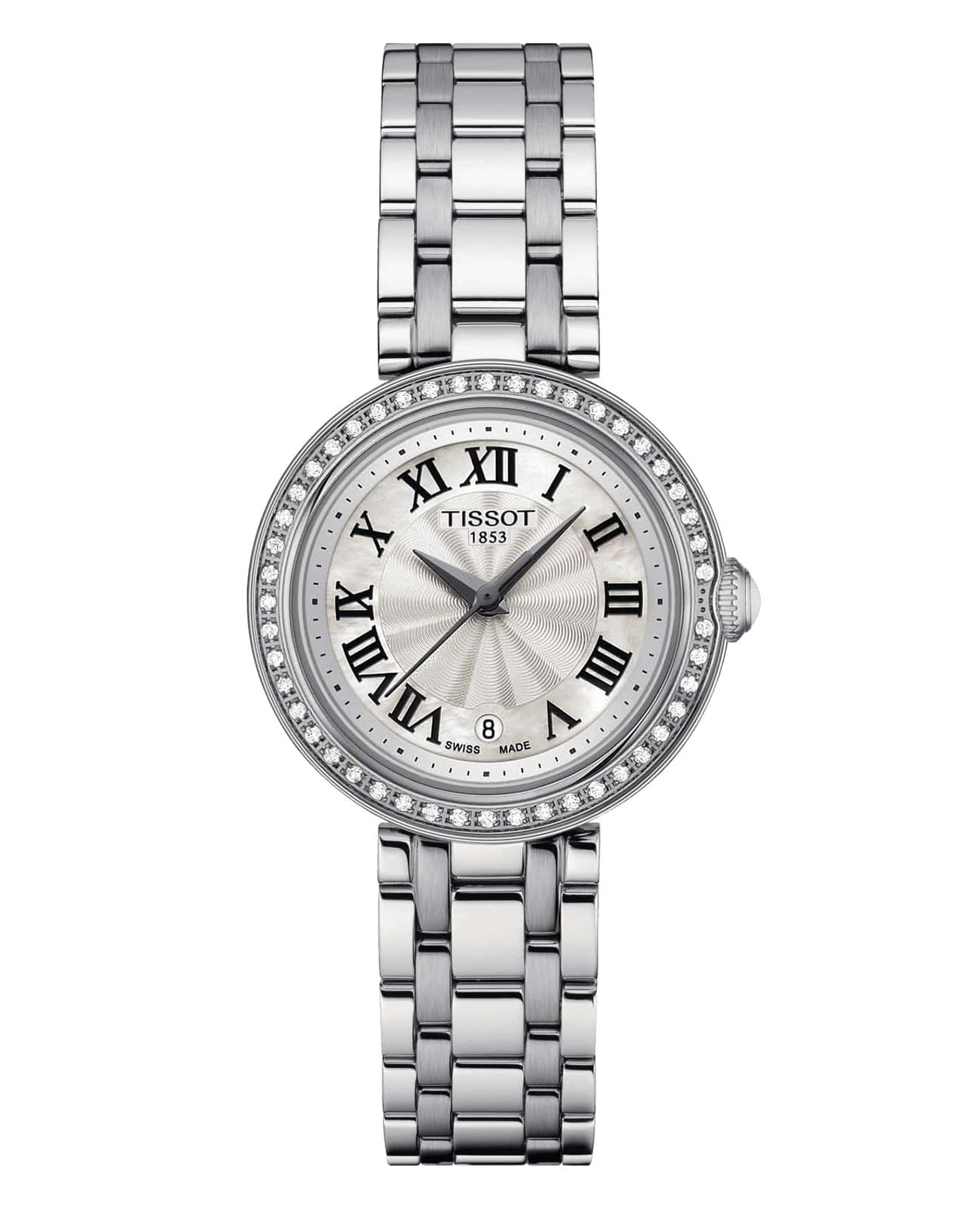 Tissot Tissot Bellissima Small Lady T126.010.61.113.00 Small T1260106111300 кварцевые женские часы серебристый циферблат, браслет нержавеющая сталь — вид спереди