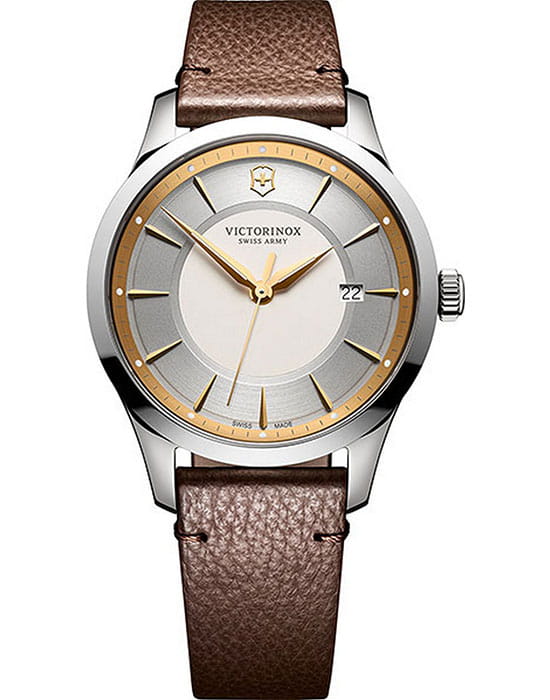 Victorinox Victorinox ALLIANCE 241806  241806 кварцевые мужские часы серебристый циферблат, браслет кожаный — вид спереди