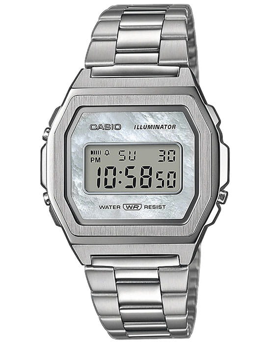 Casio Casio Collection A1000D-7EF  A1000D-7EF электронные женские часы серый циферблат, браслет нержавеющая сталь — вид спереди