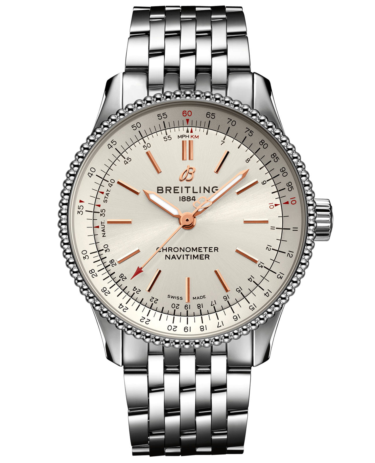 Breitling Breitling Navitimer Automatic 35 A17395F41G1A1  A17395F41G1A1 механические женские часы серебристый циферблат, браслет нержавеющая сталь — вид спереди