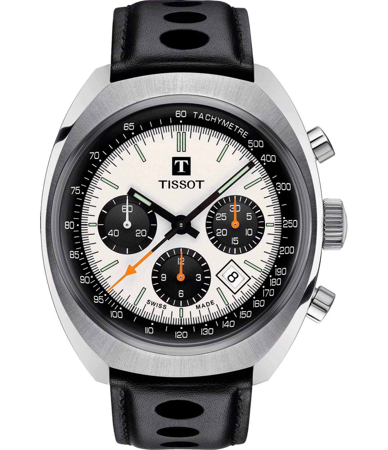 Tissot Tissot Heritage 1973 T124.427.16.031.00  T1244271603100 механические мужские часы белый циферблат, браслет кожаный — вид спереди