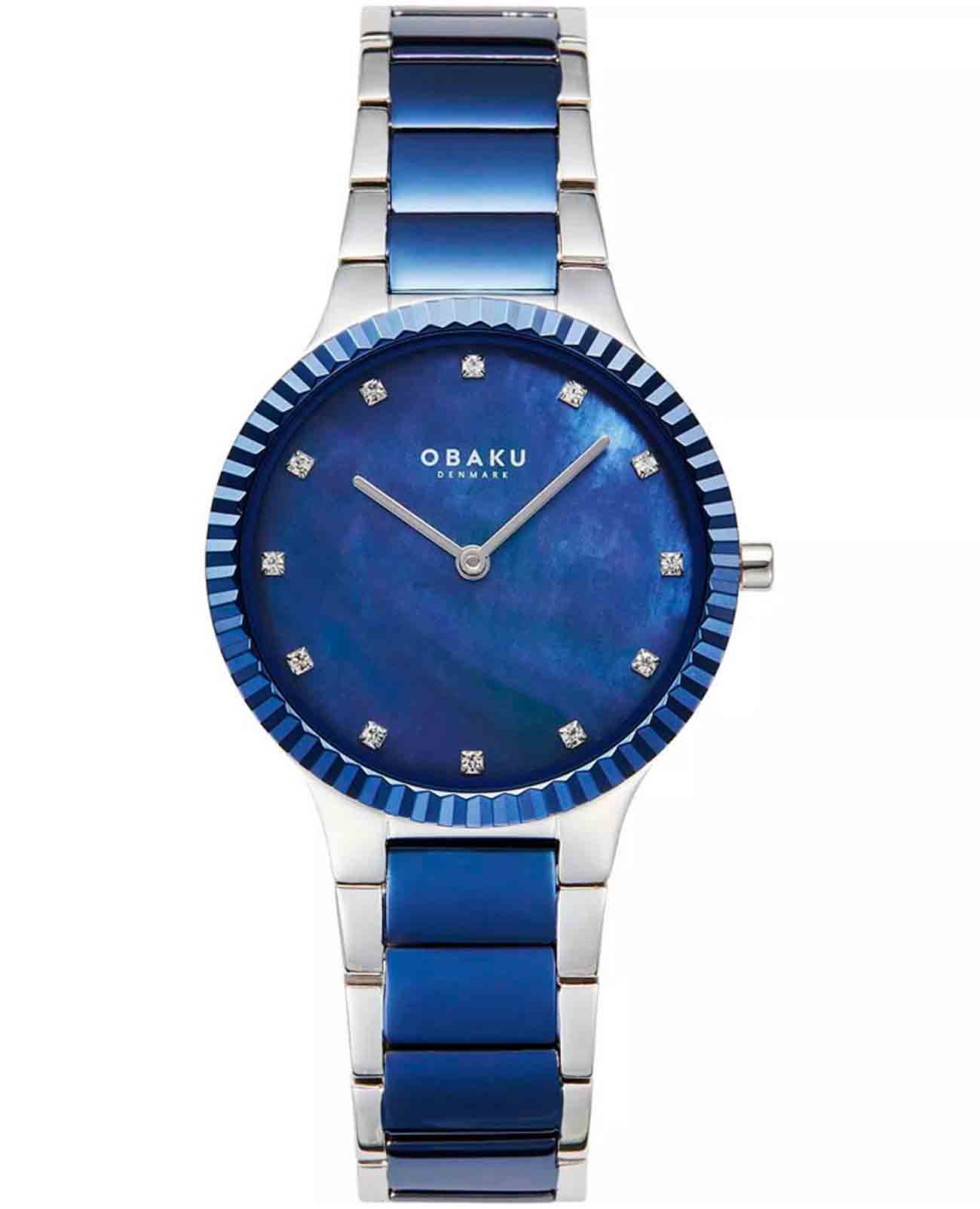 Obaku Obaku Linje Lille V292LXHLSK  V292LXHLSK кварцевые женские часы синий циферблат, браслет нержавеющая сталь с ip-покрытием — вид спереди