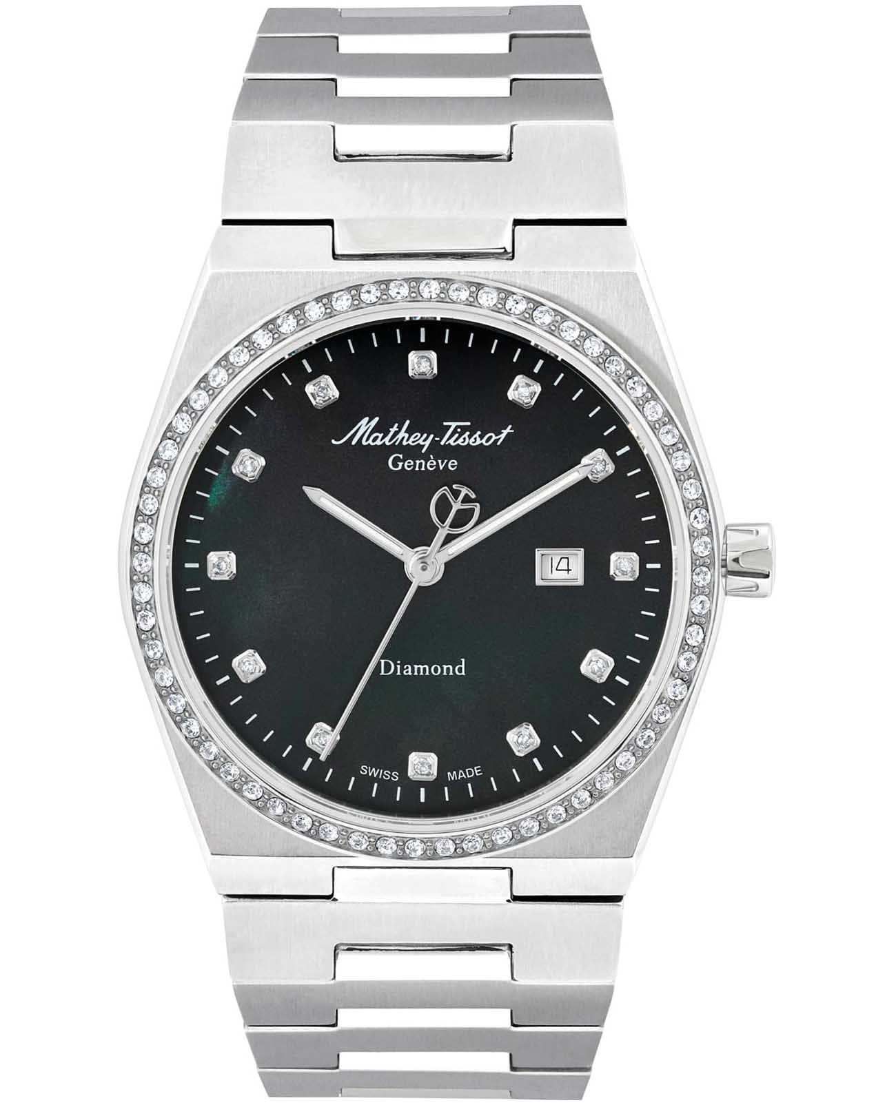 Mathey-Tissot Mathey-Tissot Zeus D118SAN  D118SAN кварцевые женские часы черный циферблат, браслет нержавеющая сталь — вид спереди