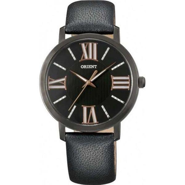 Orient Orient QC0E001B (FQC0E001B)  FQC0E001B  женские часы черный циферблат, браслет кожа + текстиль — вид спереди