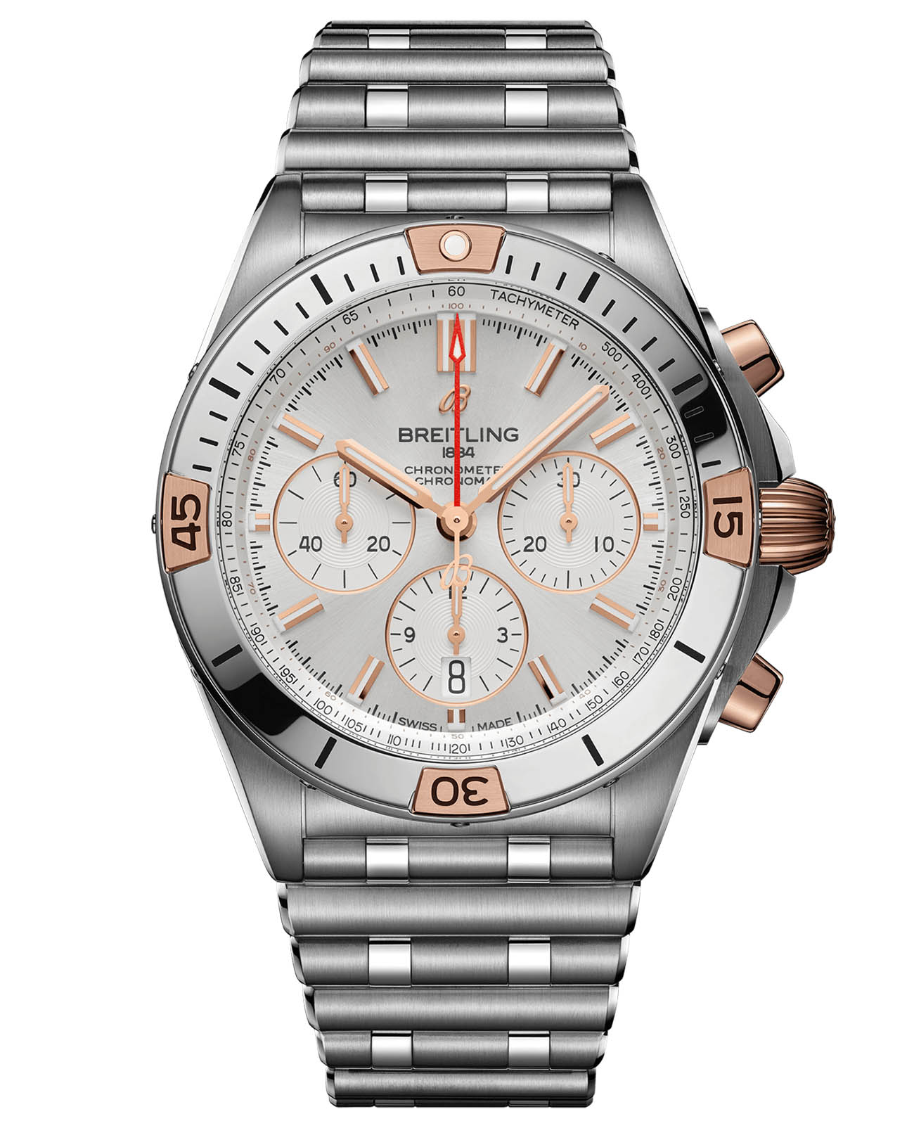 Breitling Breitling Chronomat B01 42 IB0134101G1A1  IB0134101G1A1 механические мужские часы черный циферблат, браслет нержавеющая сталь — вид спереди