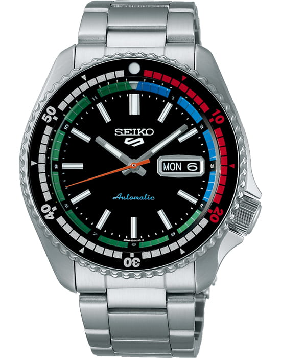 Seiko Seiko 5 Sports SRPK13K1  SRPK13K1 механические мужские часы черный циферблат, браслет нержавеющая сталь — вид спереди