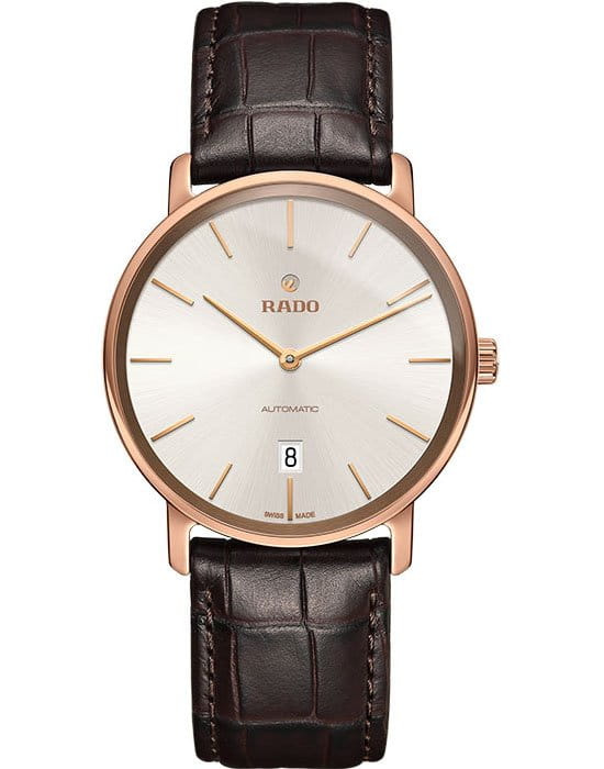 Rado Rado Diamaster Thinline R14068026 Automatic R14068026 механические мужские часы белый циферблат, браслет кожаный — вид спереди