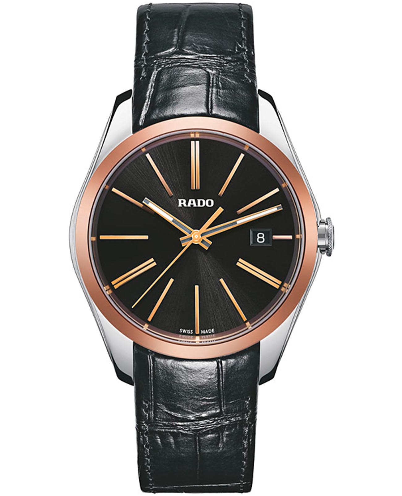 Rado Rado Hyperchrome R32184155  R32184155 кварцевые мужские часы черный циферблат, браслет кожаный — вид спереди