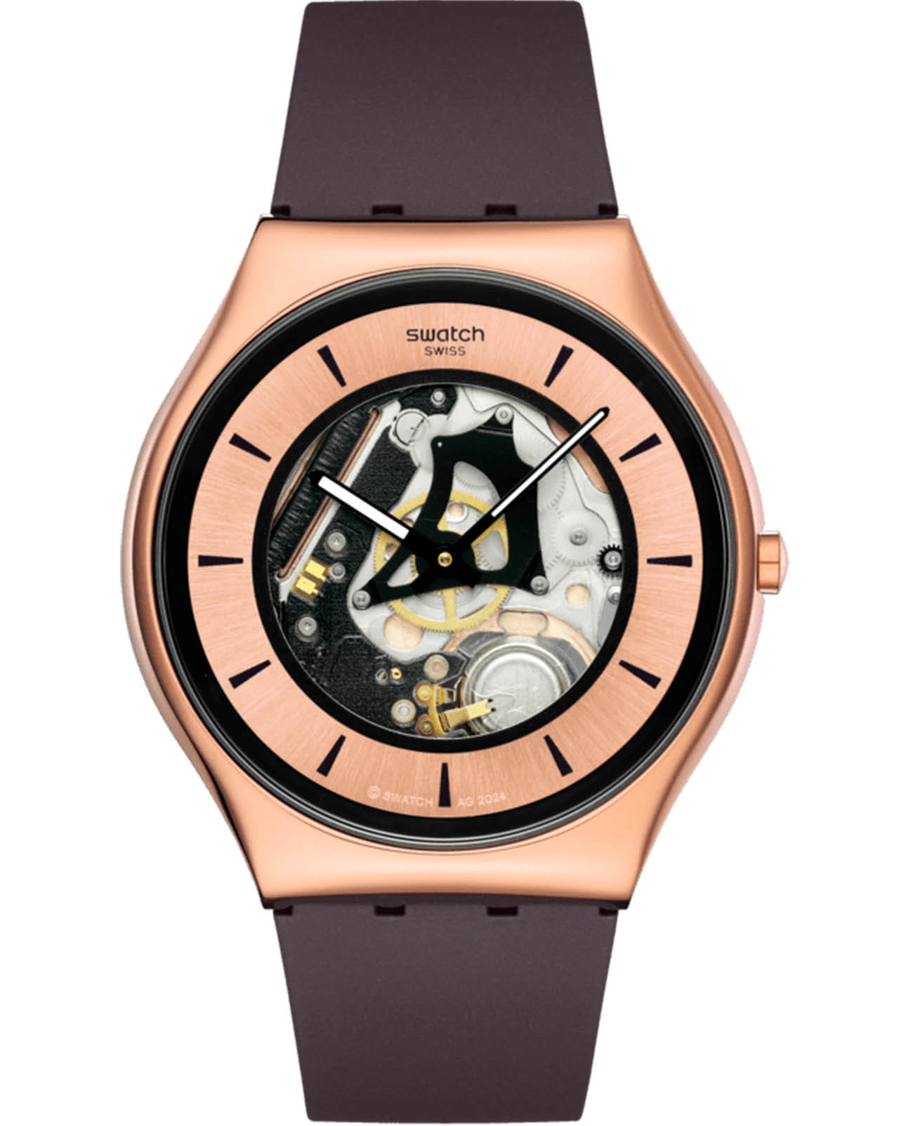 Swatch Swatch Skin Irony 42 Lacquered SS07G107  SS07G107 кварцевые женские часы золотой циферблат, браслет силикон — вид спереди