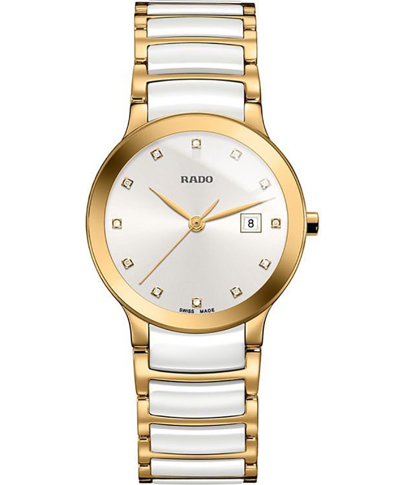 Rado Rado Centrix Diamonds R30528752  R30528752 кварцевые женские часы белый циферблат, браслет высокотехнологичная керамика + нержавеющая сталь с pvd покрытием — вид спереди