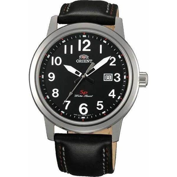 Orient Orient UNF1007B (FUNF1007B)  FUNF1007B  мужские часы черный циферблат, браслет кожа + текстиль — вид спереди