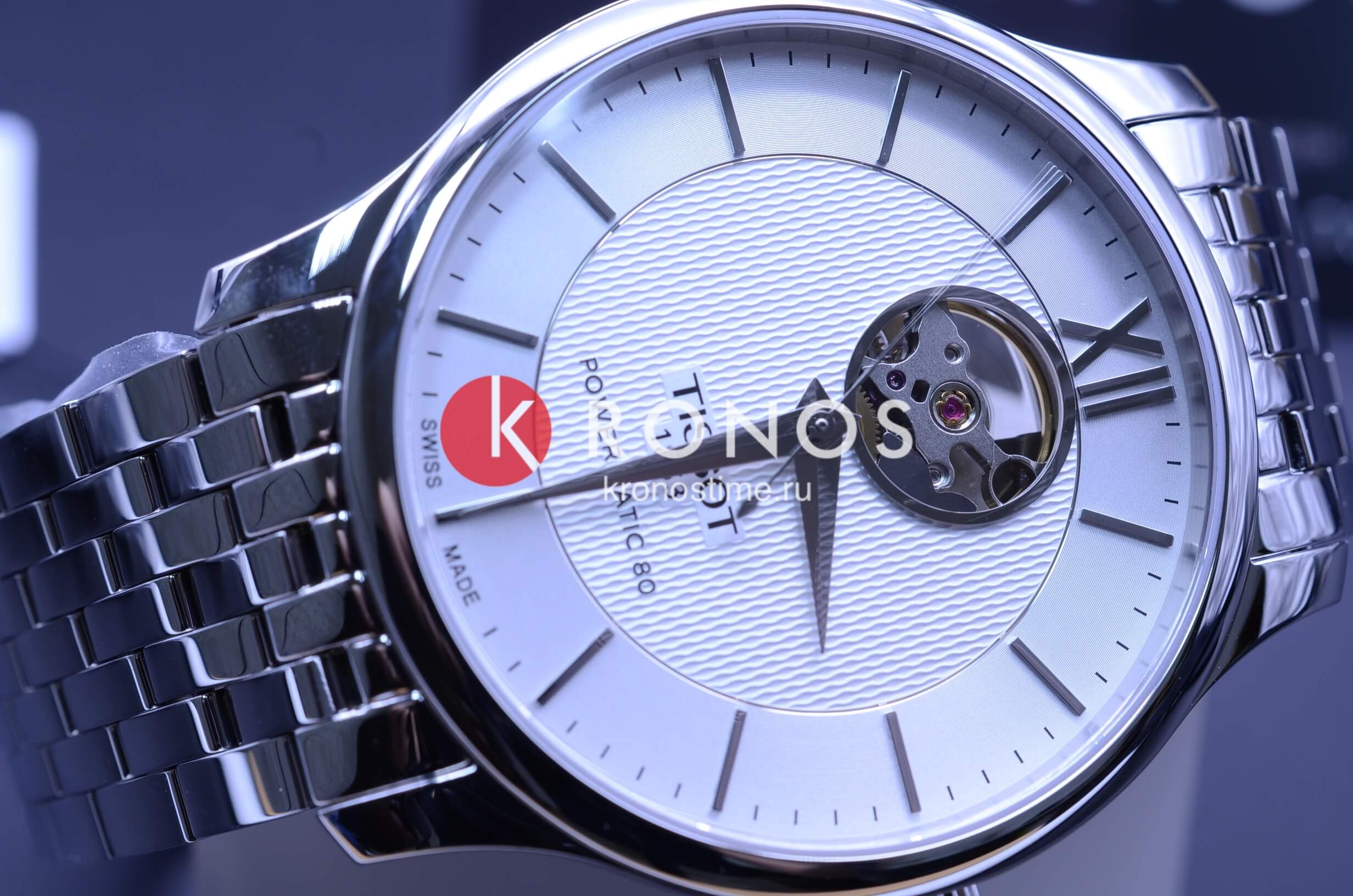 Tissot Tissot Tradition Powermatic 80 Open Heart T063.907.11.038.00 механические мужские часы часы крупный план серебристый циферблата