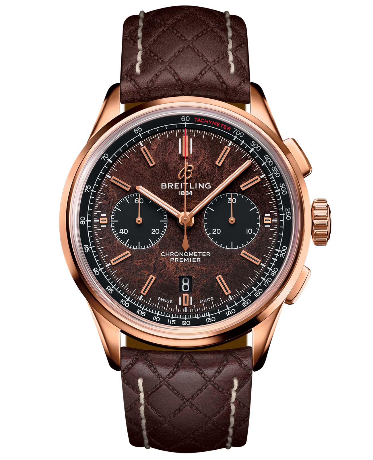 Breitling Breitling Premier B01 Chronograph 42 Bentley Centenary Limited Edition RB01181A1Q1X1  RB01181A1Q1X1 механические мужские часы коричневый циферблат, браслет кожаный — вид спереди