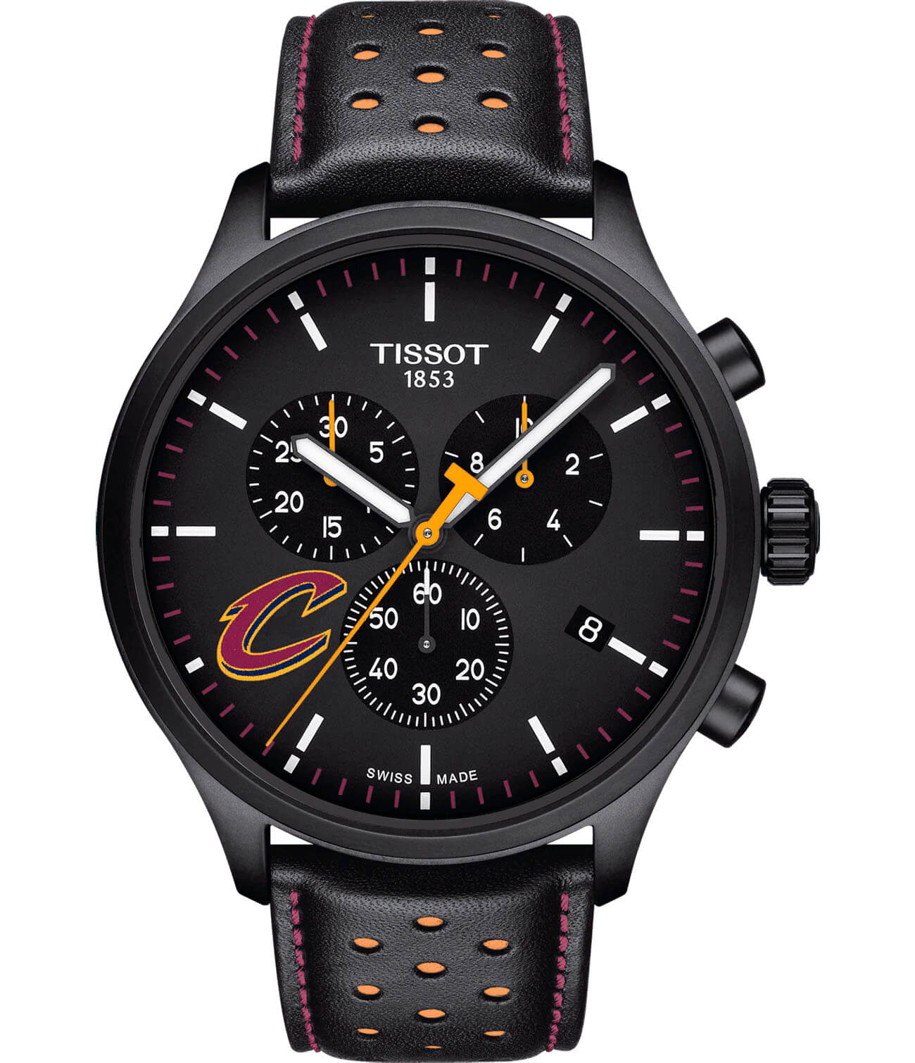 Tissot Tissot NBA Teams Special Cleveland Cavalierss T116.617.36.051.01 Chrono XL T1166173605101 кварцевые мужские часы черный циферблат, браслет кожаный — вид спереди