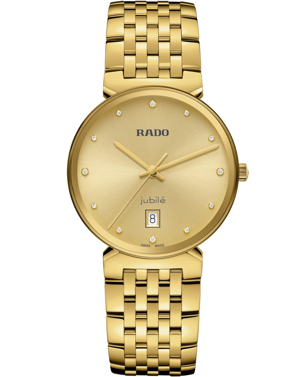 Rado Rado Florence Diamonds R48914713  R48914713 кварцевые мужские часы золотой циферблат, браслет нержавеющая сталь с pvd-покрытием — вид спереди